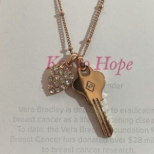 Vera Bradley Key to Hope Necklace Heart Charm Rose Gold 16" w/ 3" extender